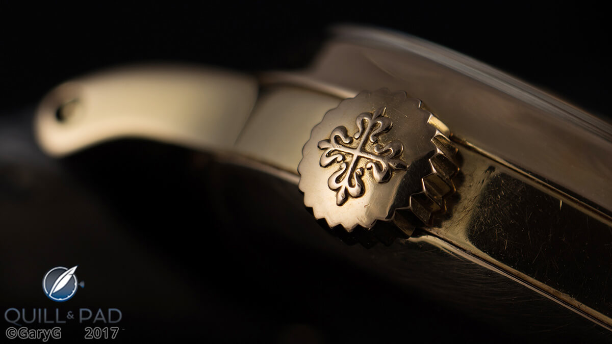 Parting shot: crown and case detail, Patek Philippe Reference 1526 in pink gold