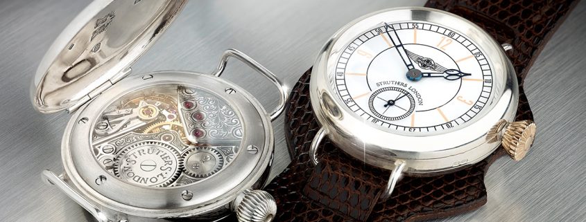 The Struthers for Morgan Motor Company retro trench watch with refurbished vintage Omega 26 series movement