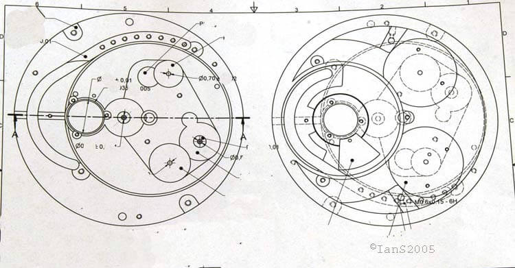 Technical drawing of the baseplate of the Harry Winston Opus V by Urwerk