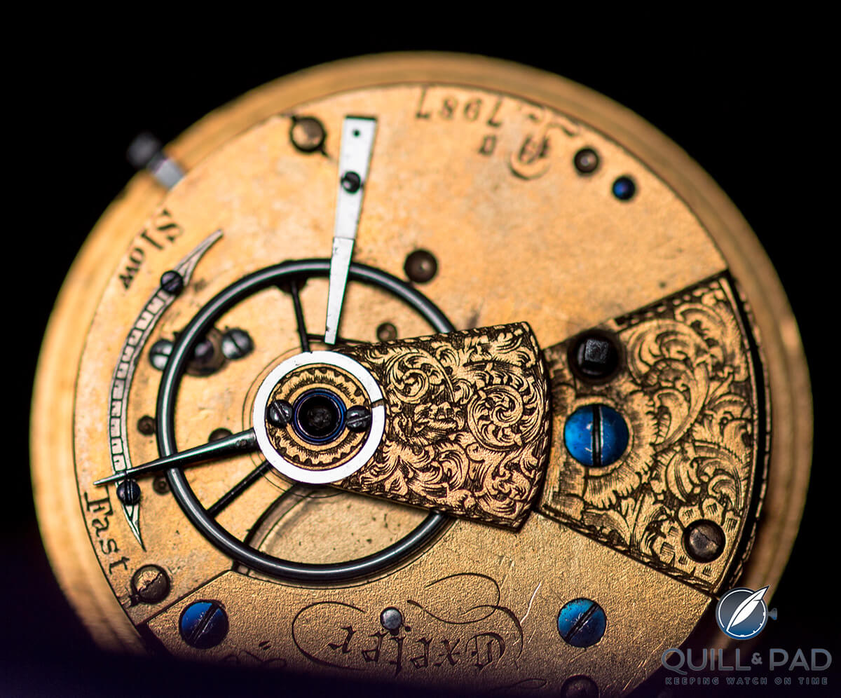 A historical English movement awaiting refurbishment at the Struthers workshop