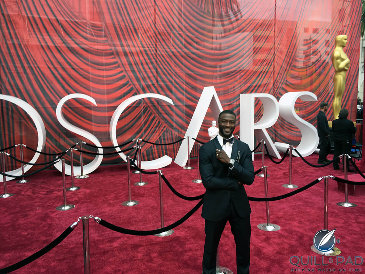 Aldus Hodge wearing a Greubel Forsey Double Tourbillon 30° Technique Sapphire at the 2017 Academy Awards ceremony
