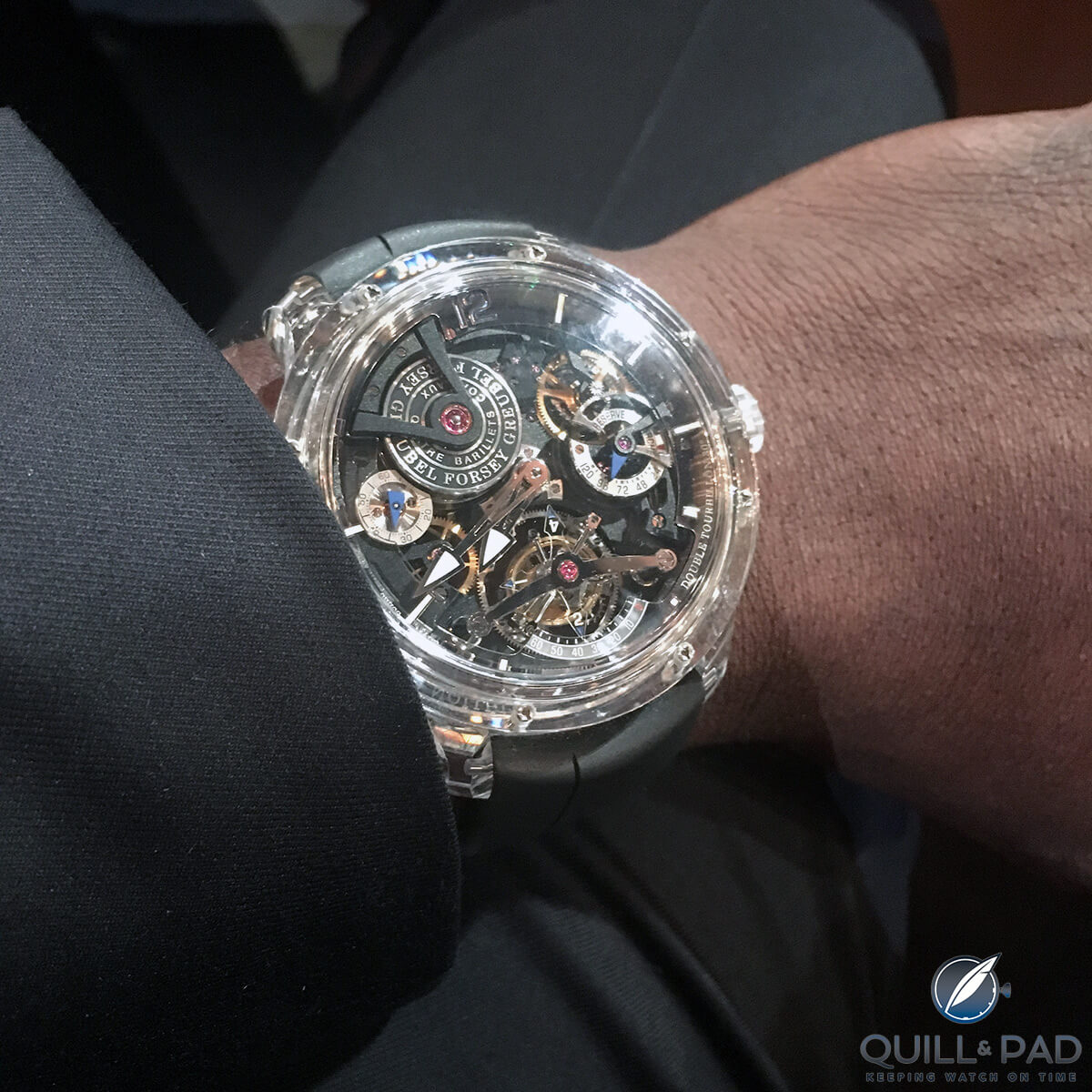 Wristshot of Aldus Hodge wear a Greubel Forsey Double Tourbillon 30° Technique Sapphire at the 2017 Academy Awards ceremony