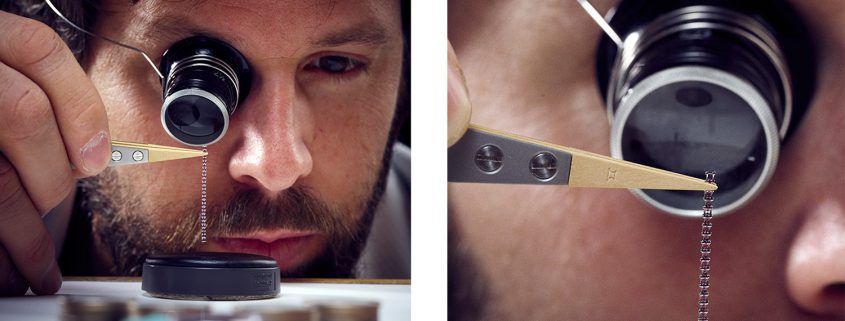 Assembling a patented ruby link constant force chain of Romain Gauthier's Logical One