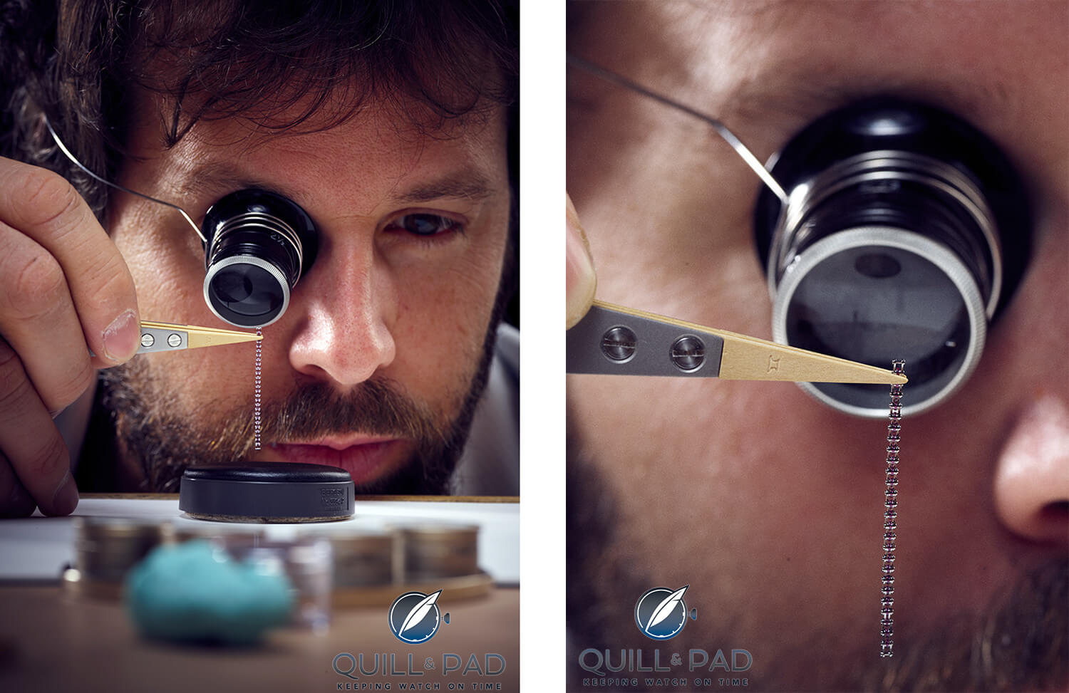 Assembling a patented ruby link constant force chain of Romain Gauthier's Logical One