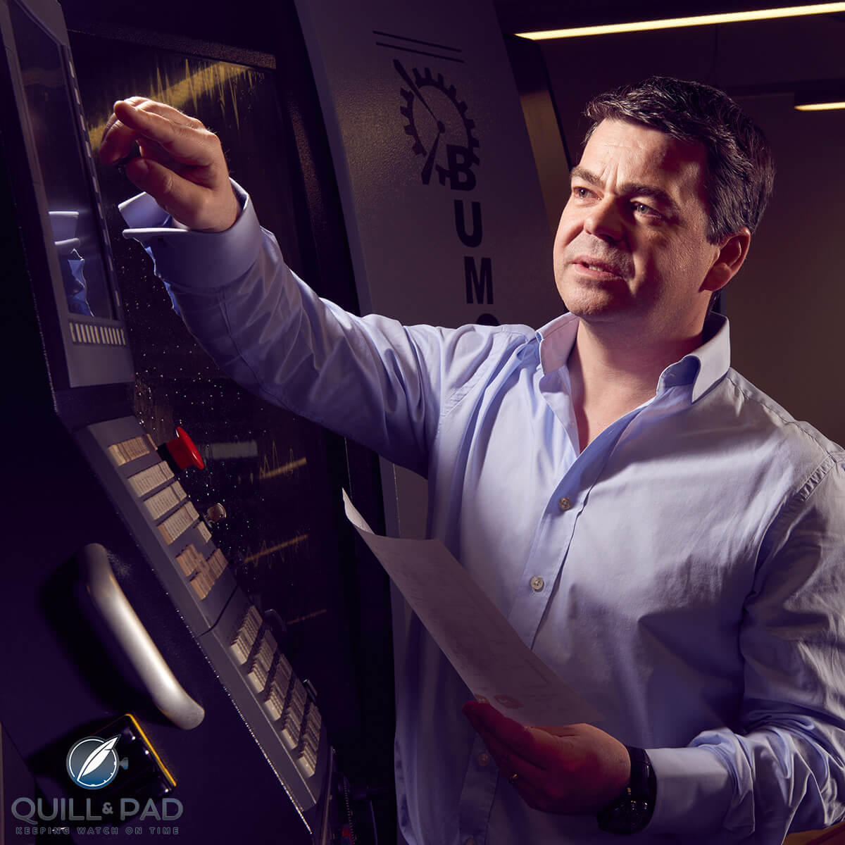 Romain Gauthier programming the machining of components at Manufacture Romain