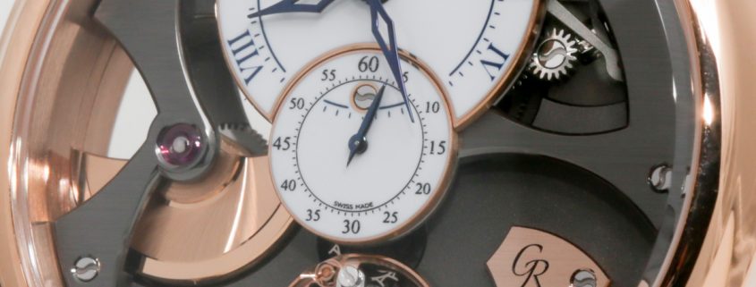 Close up look dial side of the Romain Gauthier Insight Micro-Rotor in red gold