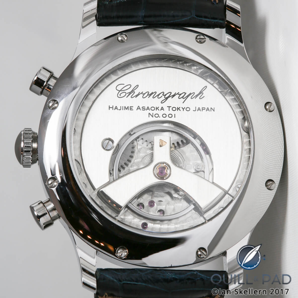 View through the display back of the Hajime Asaoka Chronograph