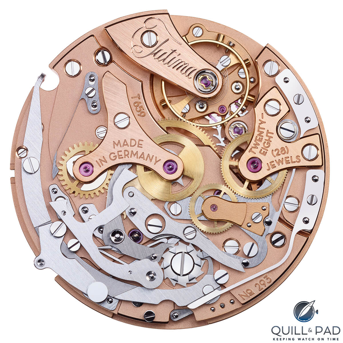 Tutima in house Caliber T659 flyback chronograph movement which powers the Tempostopp
