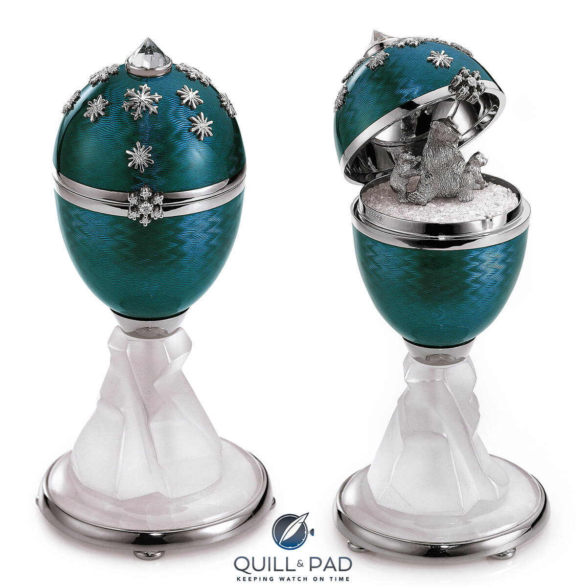 A Victor Mayer Fabergé egg with a polar bear family as the surprise inside