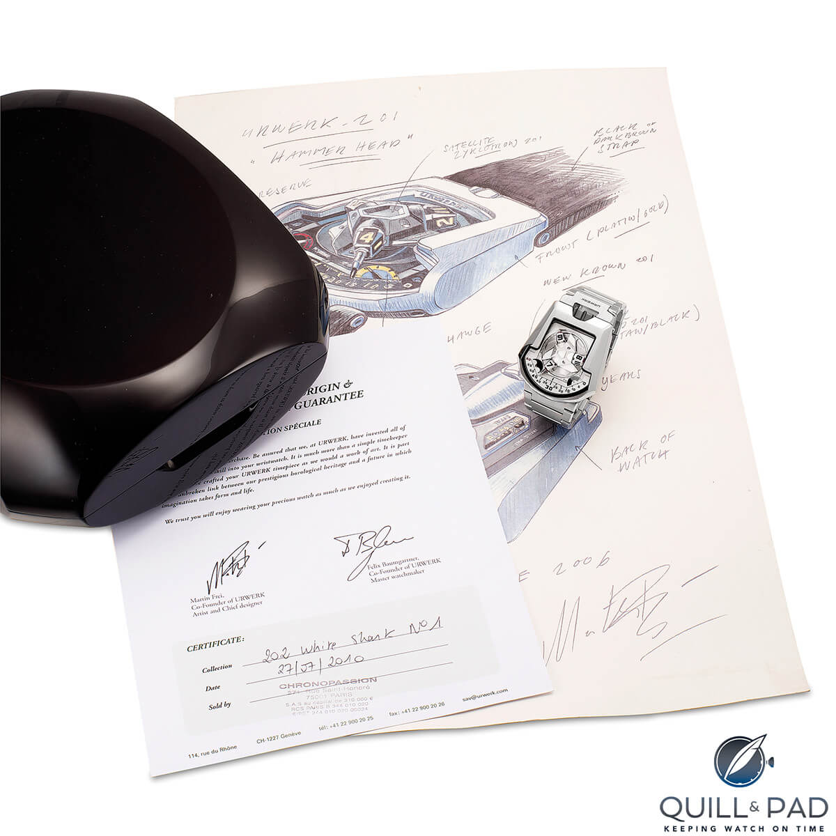 Lot 1028: Urwerk UR-202-White Shark with signed sketch by Urwerk designer Martin Frei