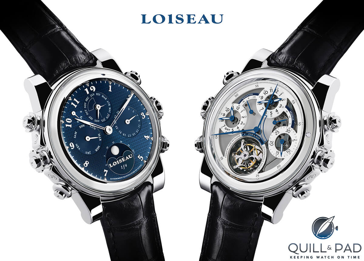 Both sides of the Dominique Loiseau 1f4; the case was turned by simply pulling out and rotating the lugs