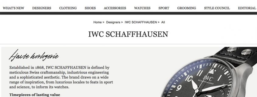 IWC on the Mr Porter internet sales platform