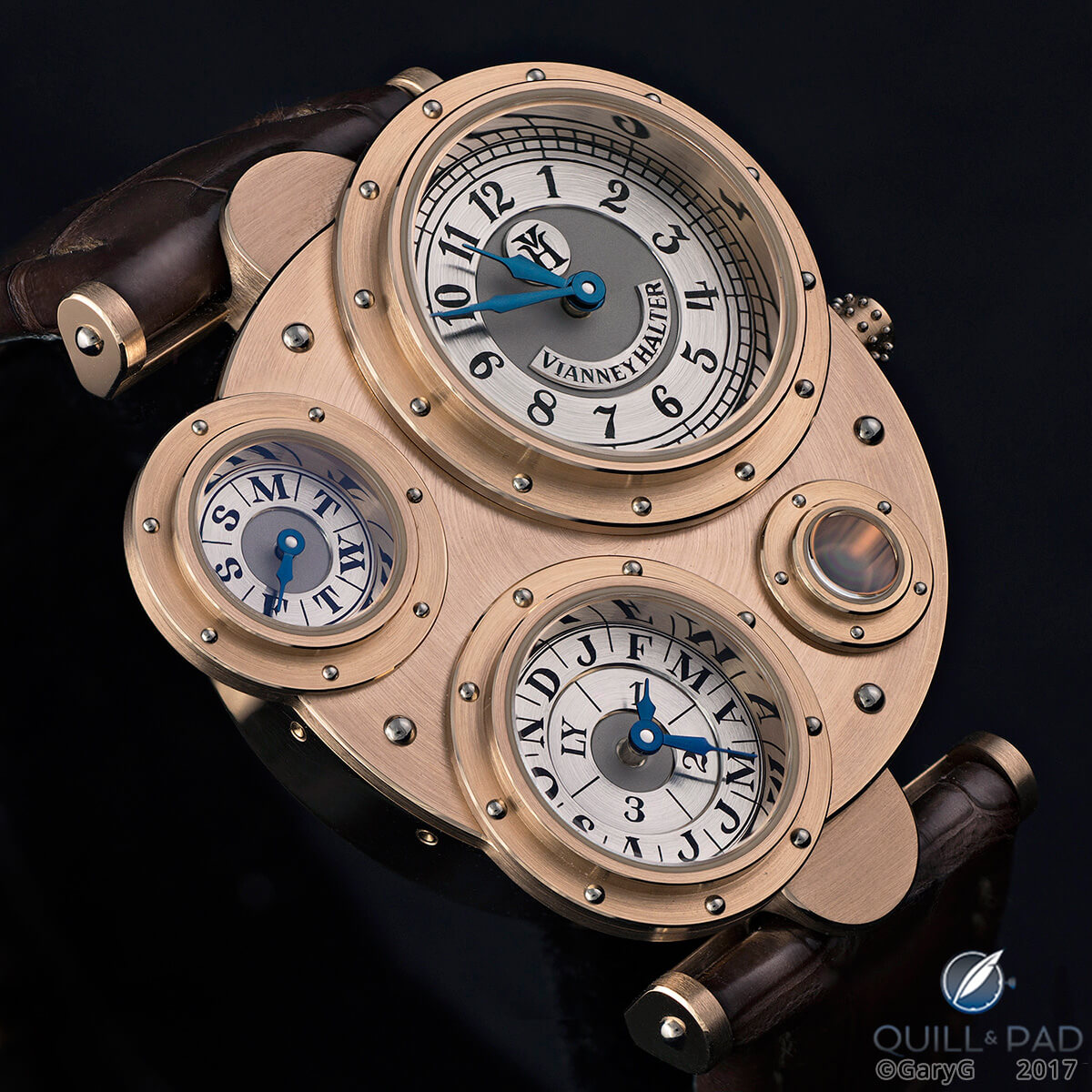 The author’s Vianney Halter Antiqua in pink gold