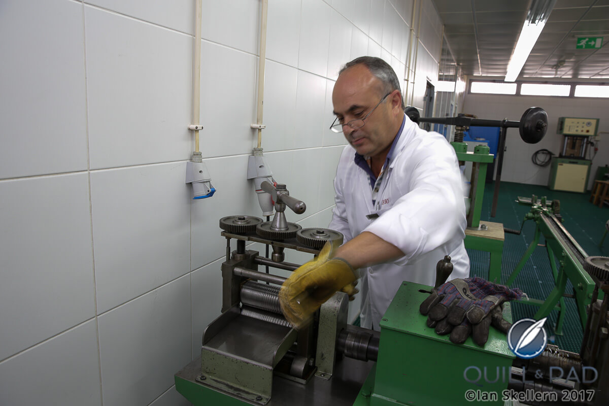 Manuel Duarte draws 18-karat gold in the Eleuterio workshop in Travassos, Portugal