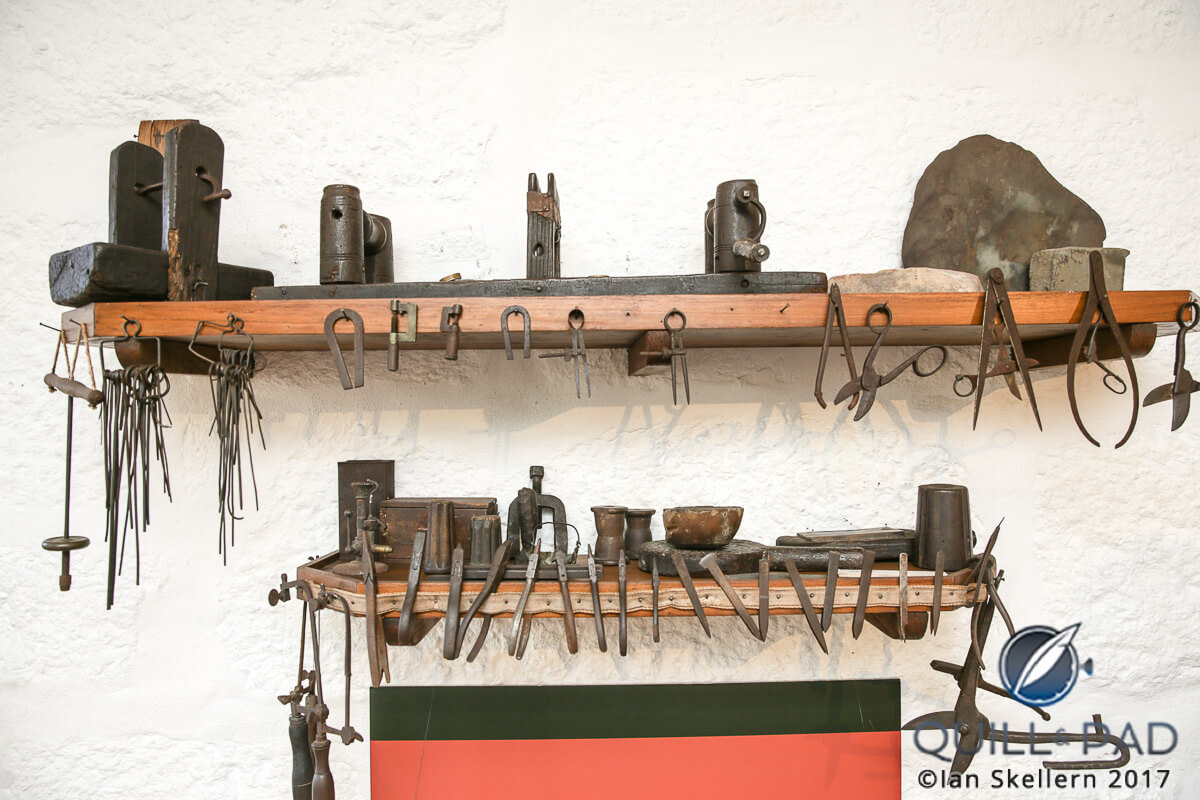 Ancient goldsmith’s tools inside the Museu do Ouro in Travassos, Portugal used to make filigree jewelry