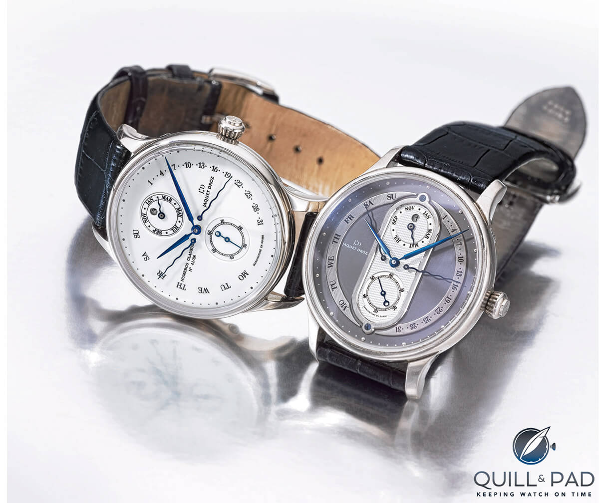 Pair of Jaquet Droz Bi-Retrograde Perpetual Calendars in the June 2017 Sotheby’s auction (Astrale version at right)