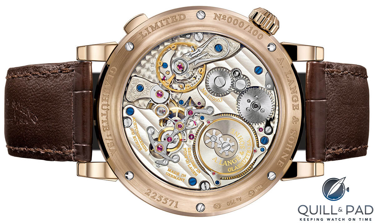View of the back of the A. Lange & Söhne Zeitwerk Decimal Strike