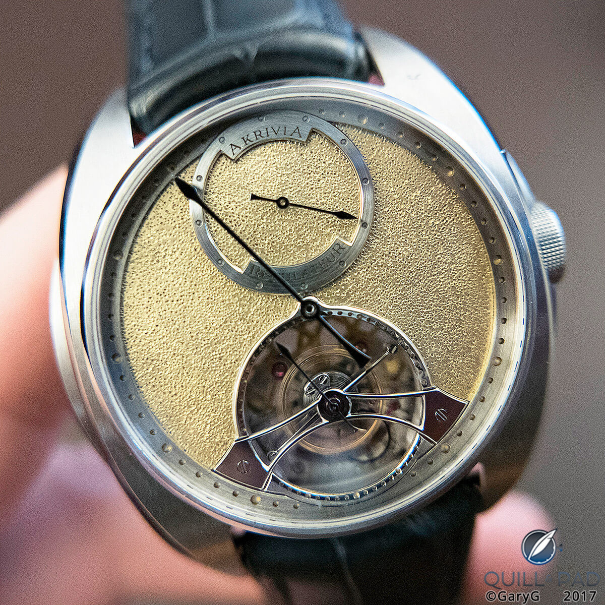 Hand-hammered gold dial, Akrivia Tourbillon Regulateur