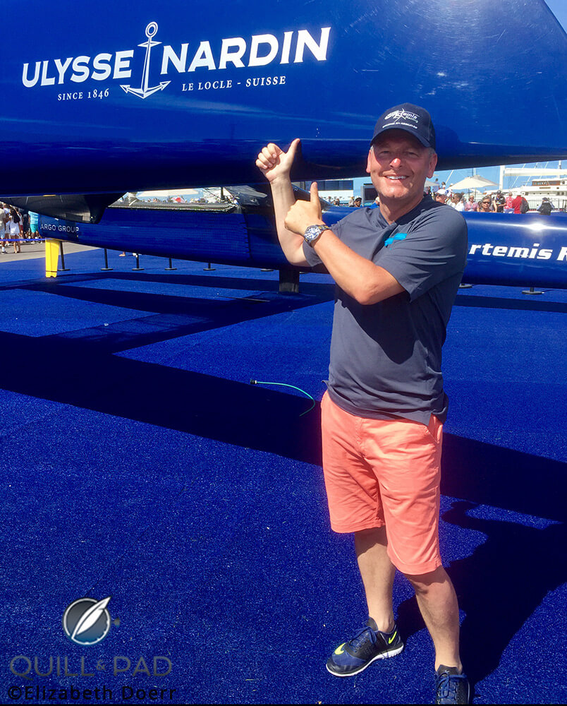 Patrik Hoffmann CEO Ulysse Nardin in Bermuda with the Artemis Racing America's Cup catamaran