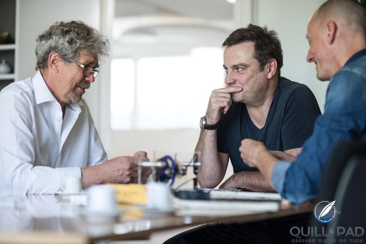 Jean-Marc Wiederrecht (left) with Singer Reimagined founders Rob Dickinson, Marco Borraccino