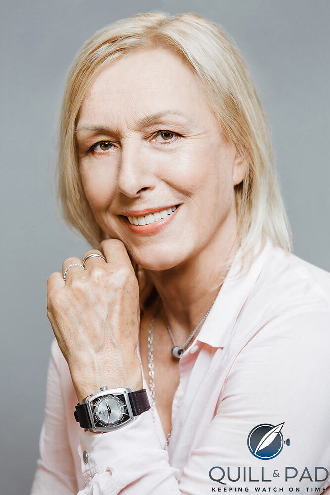Martina Navratilova wearing Avantitst Navratilova watch