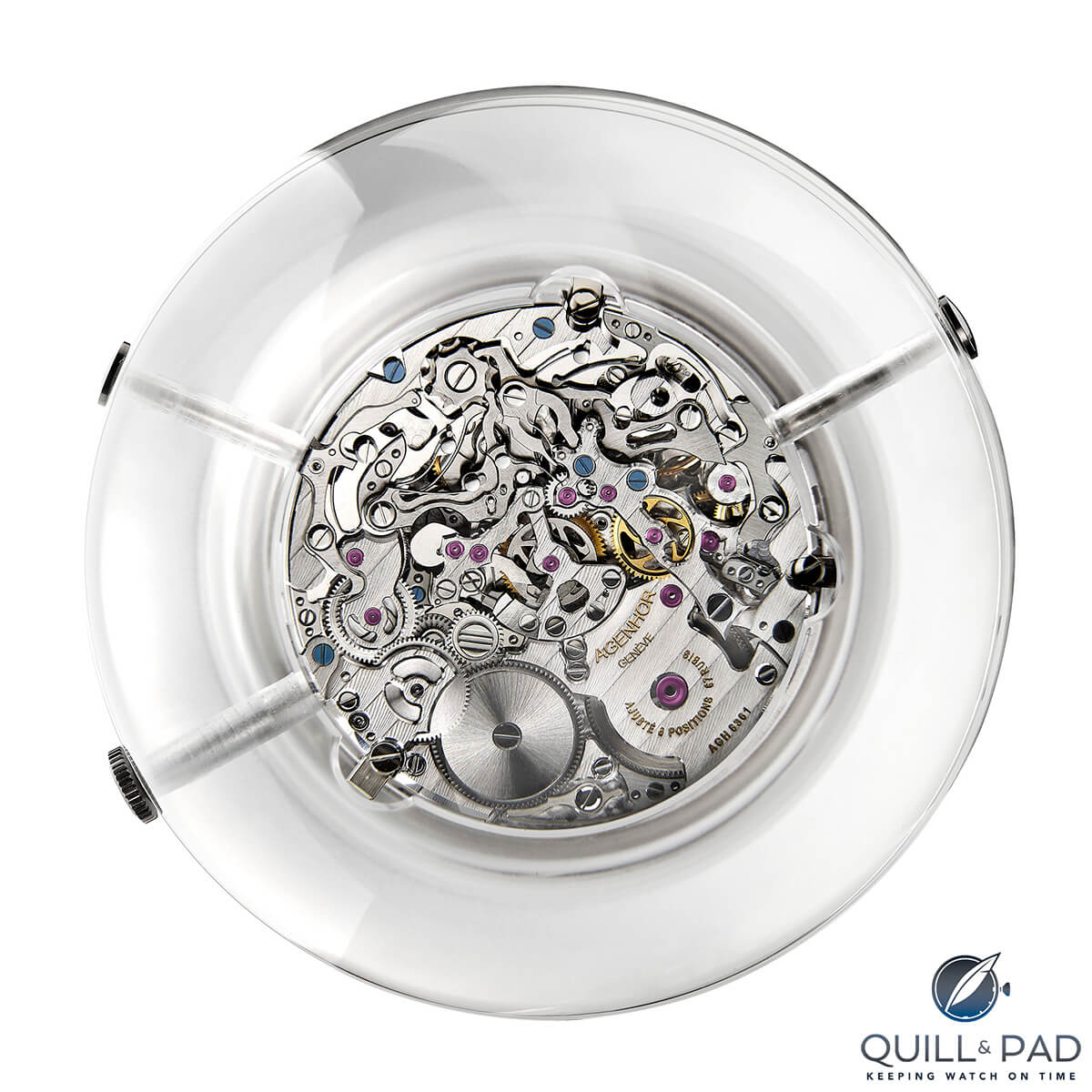 View through the display back of the Carpe Diem AgenGraphe chronograph by Agenhor and HEAD for Only Watch 2017