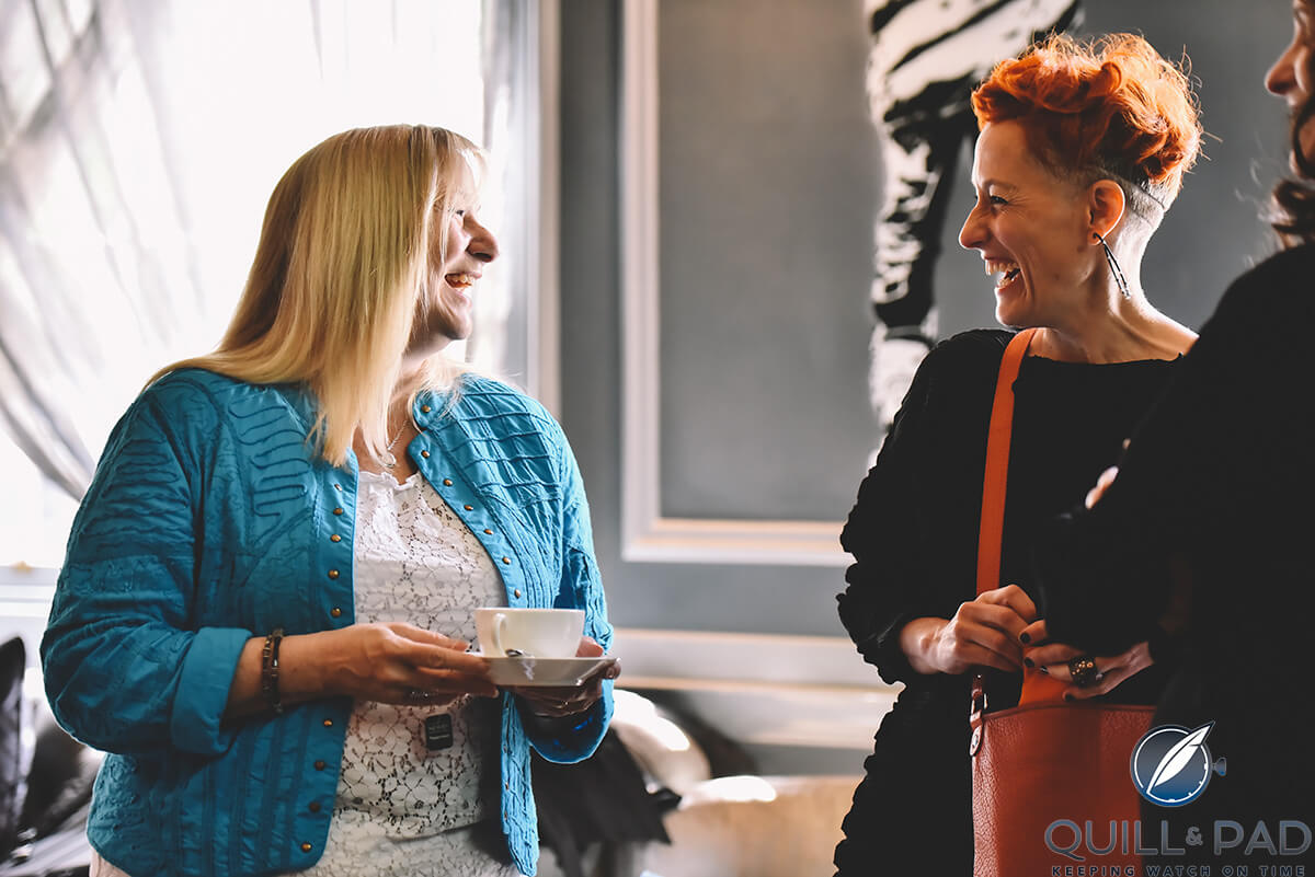Elizabeth Doerr (left) and Sara Sandmeier in London for the voting for the 2017 Eve's Watch Awards