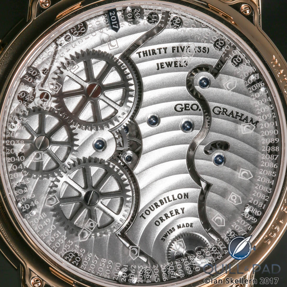 View through the display back of the Graham Geo. Graham Orrery Tourbillon