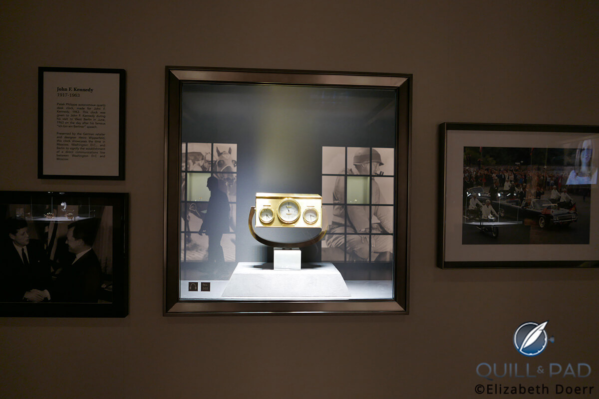 The JFK clock is on display at the 'Art of Watches Grand Exhibition' in New York city 13-24 July 2017