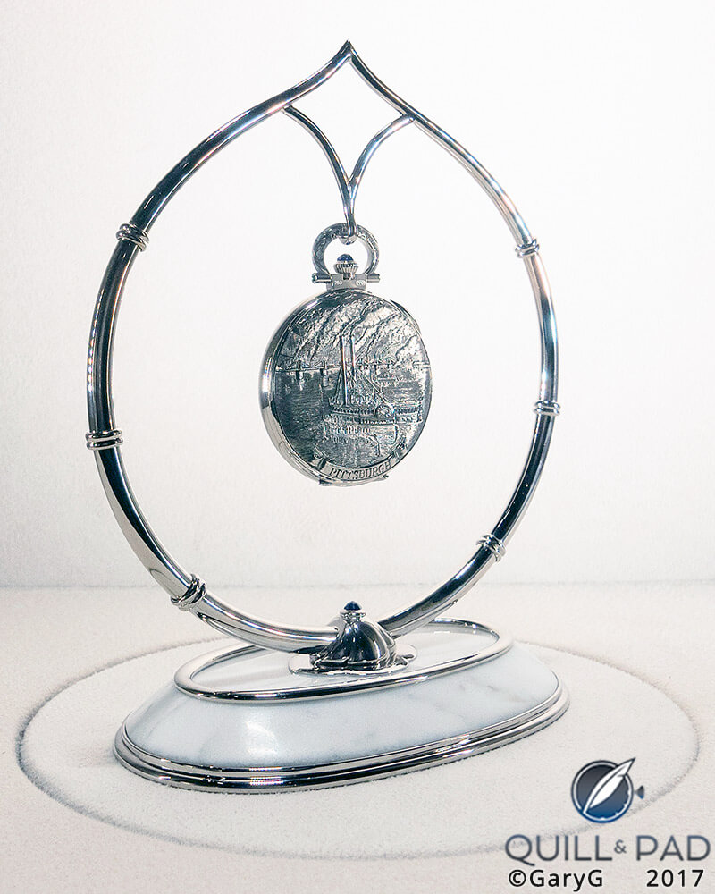 Patek Philippe unique pocket watch with portrayal of Pittsburgh