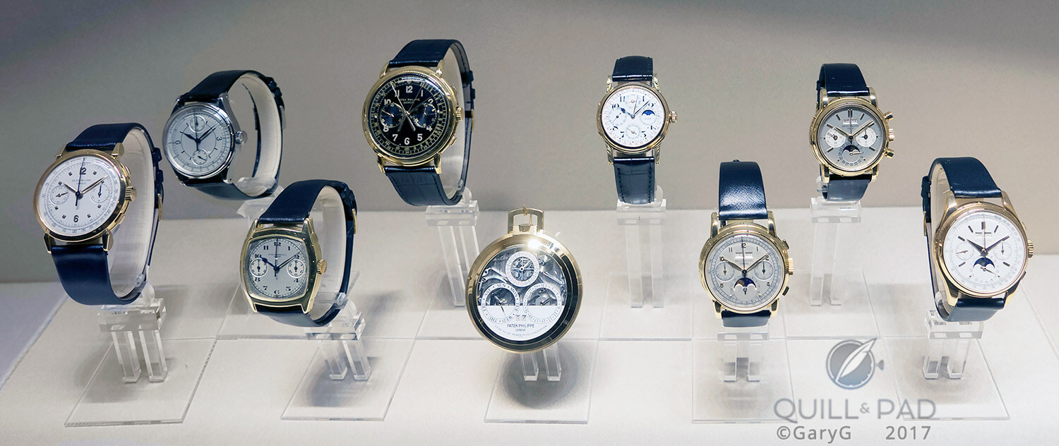 Dizzying display: one of the lineups of vintage masterpieces at Patek Philippe’s New York Grand Exhibition