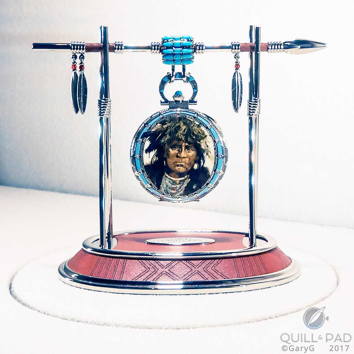 Unique Patek Philippe fine handcrafts pocket watch with wood marquetry and inlaid stones