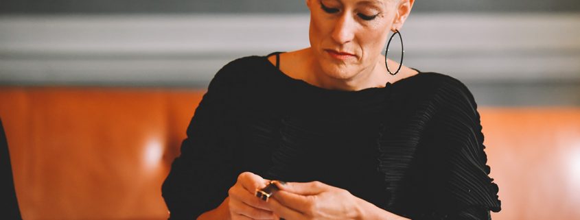 New jury member Sara Sandmeier examining a contender for the 2017 Eve's Watch Awards