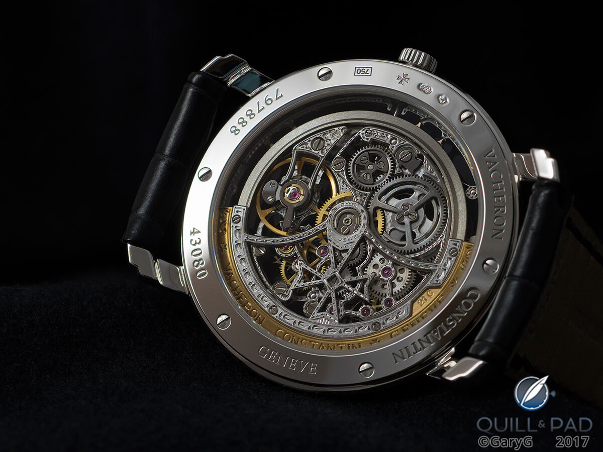 Ring around the rubies: skeletonized Caliber 1120 in the author’s Vacheron Constantin Malte Squelette, with ring-mounted winding weight in the foreground