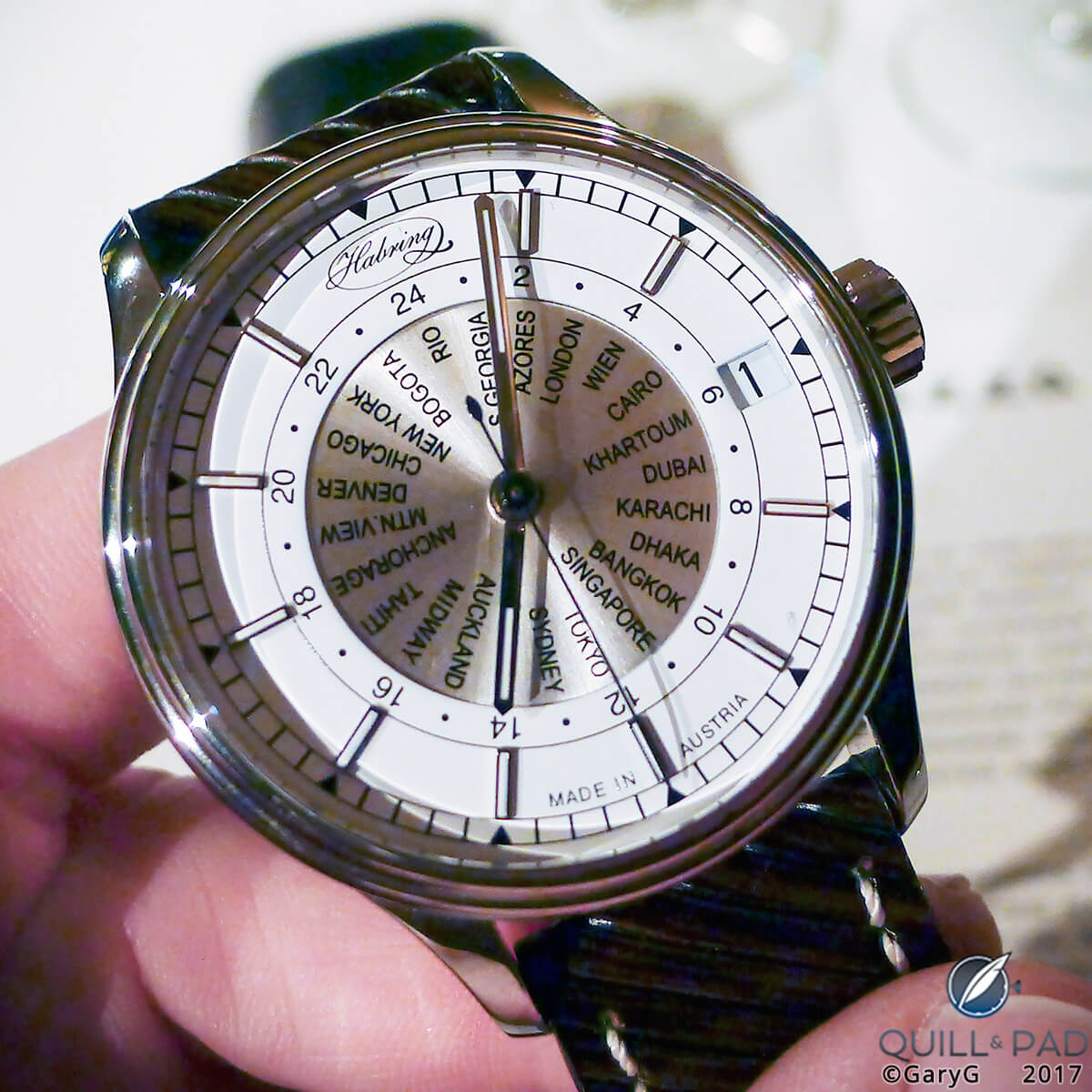 Vienna (“Wien”), Chicago, and mountain view: customized Habring2 dial on a friend’s world timer
