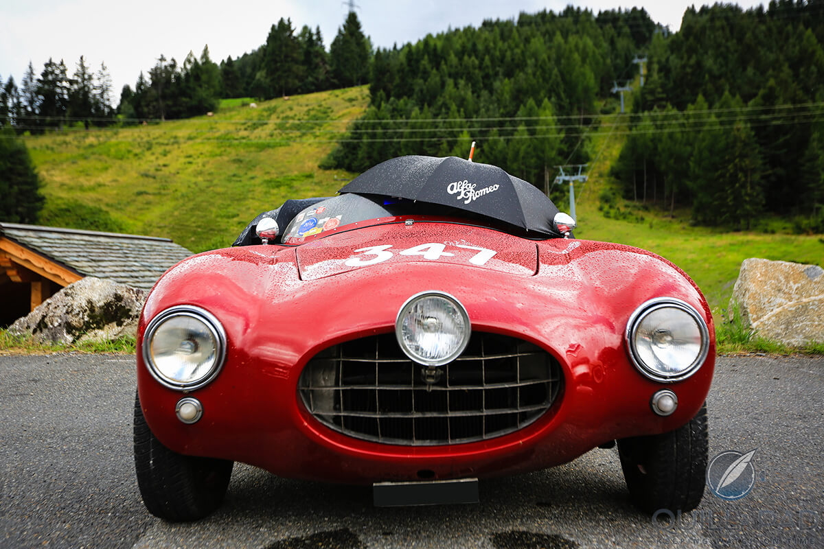 This 1952 Fiat Ermini 1100 Sport shelters under an umbrella in the 2017 Passione Engadina