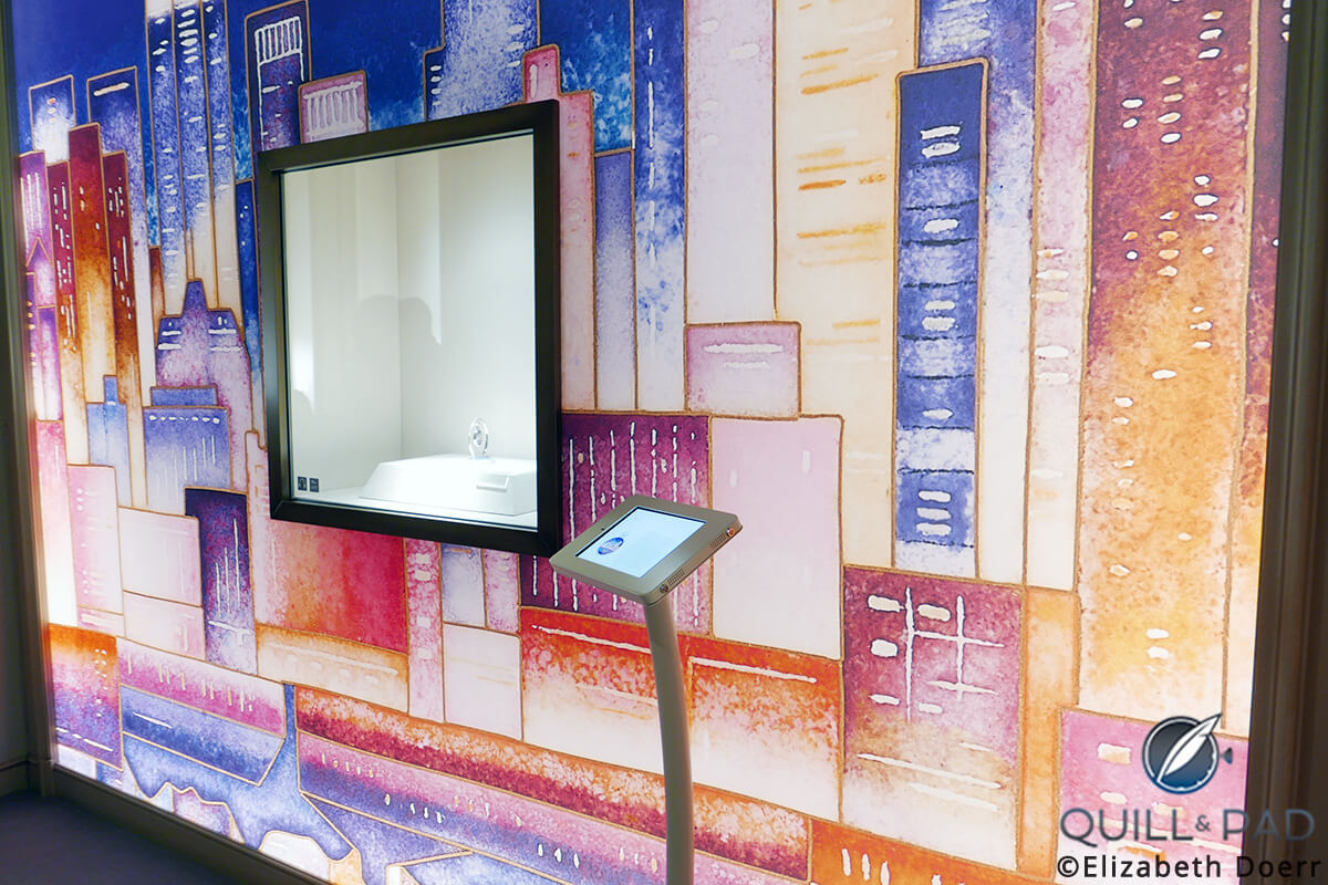 Brooklyn Manhattan: The walls behind this artistic timepiece was decorated with the same artwork as the watch displayed 