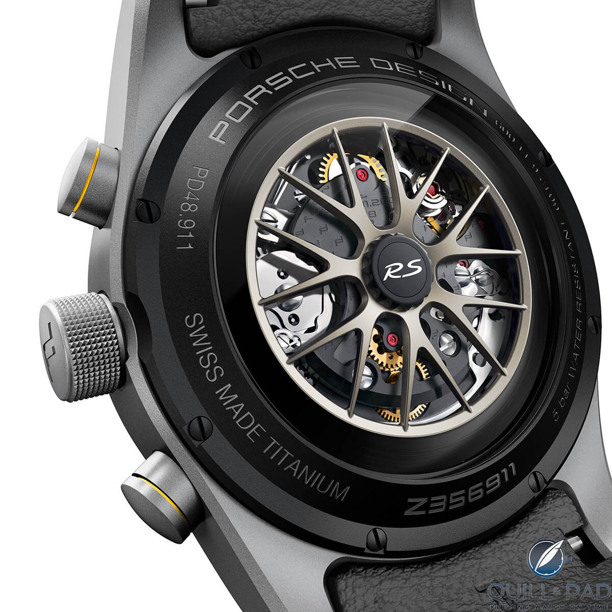 View of the back of the The view of the back of the Porsche Design Porsche 911 GT2 RS flyback chronograph