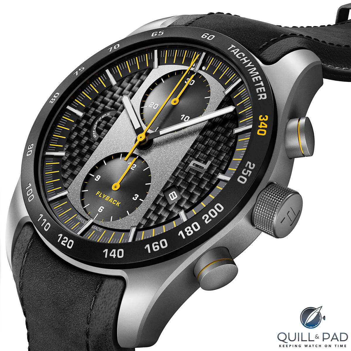 The view of the back of the Porsche Design Porsche 911 GT2 RS flyback chronograph