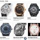 pre-selected Travel Time watches for the 2017 GPHG are, clockwise from top left above: Czapek Genève Tourbillon Suspendu Ici et Ailleurs, Frédérique Constant Classic Worldtimer Manufacture, Hublot Big Bang Unico GMT, Louis Vuitton Escale Time Zone Blue, Manufacture Royale ADN Jumping Disk, and Parmigiani Fleurier Toric Hémisphères Rétrograde
