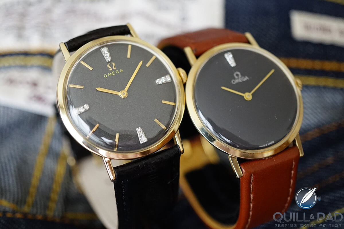 Vintage diamond-set Omegas with black dials
