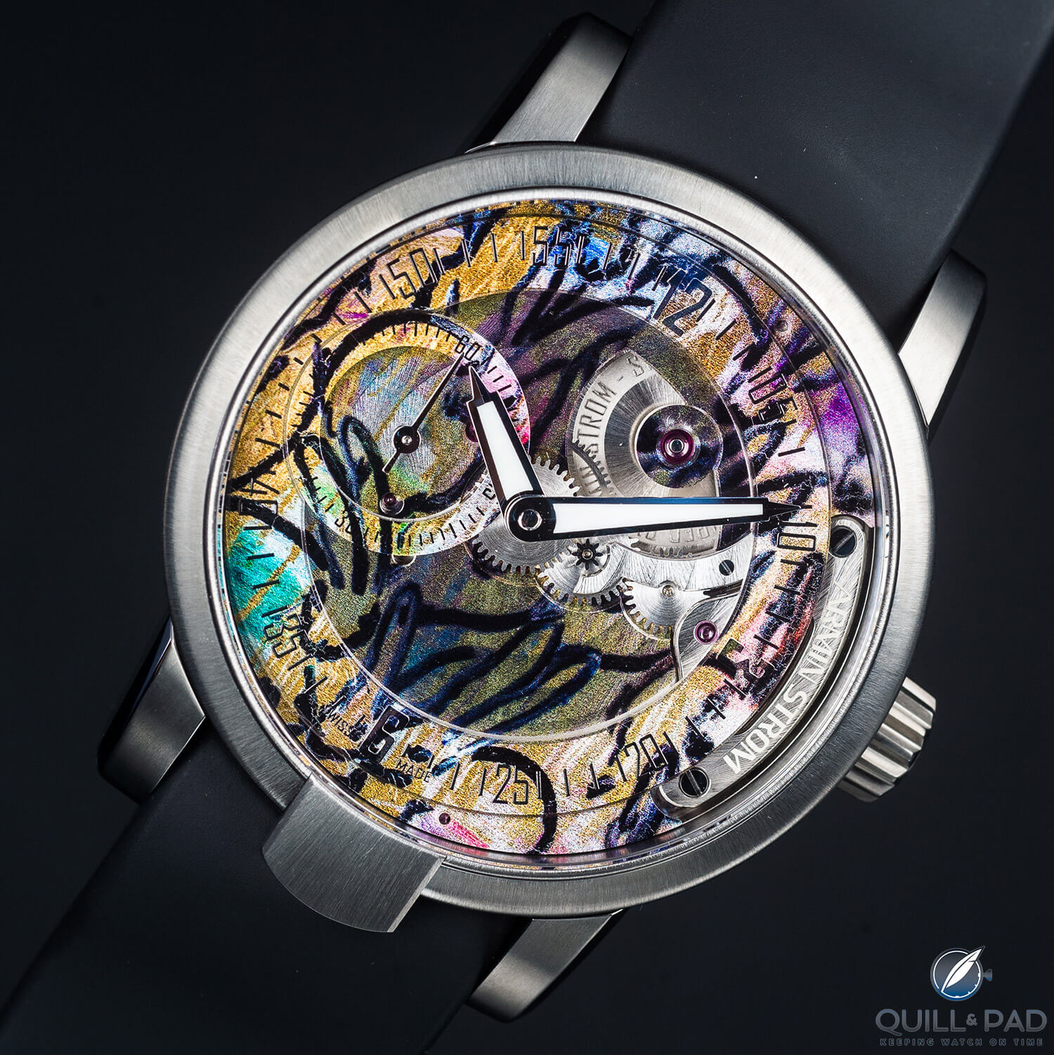 Close up look dial side of the Armin Strom Manual Hunt Slonem Edition for Only Watch 2017