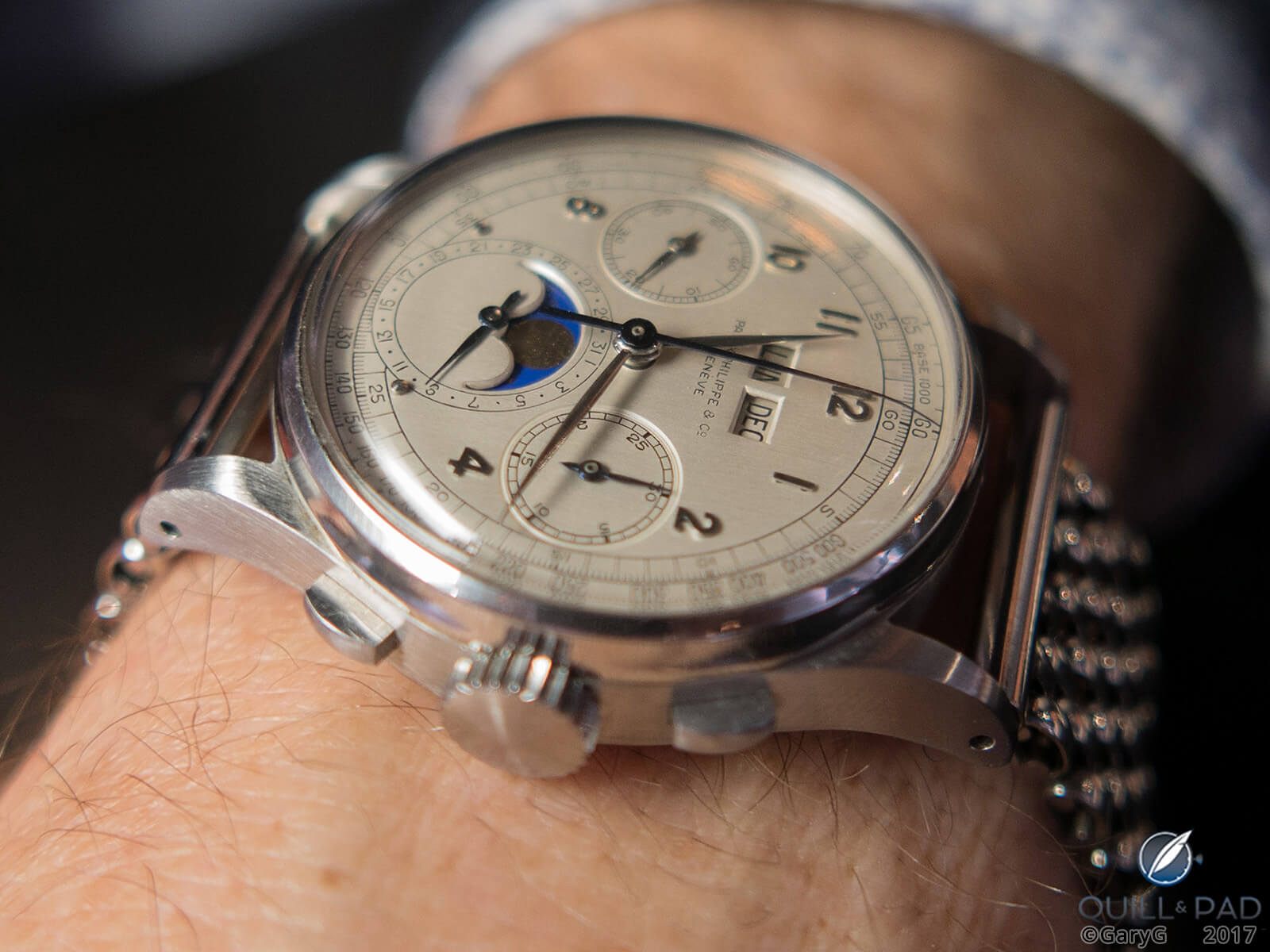 Lookee here: steel Patek Philippe Reference 1518 on the wrist at Phillips’ Geneva Auction, November 2016