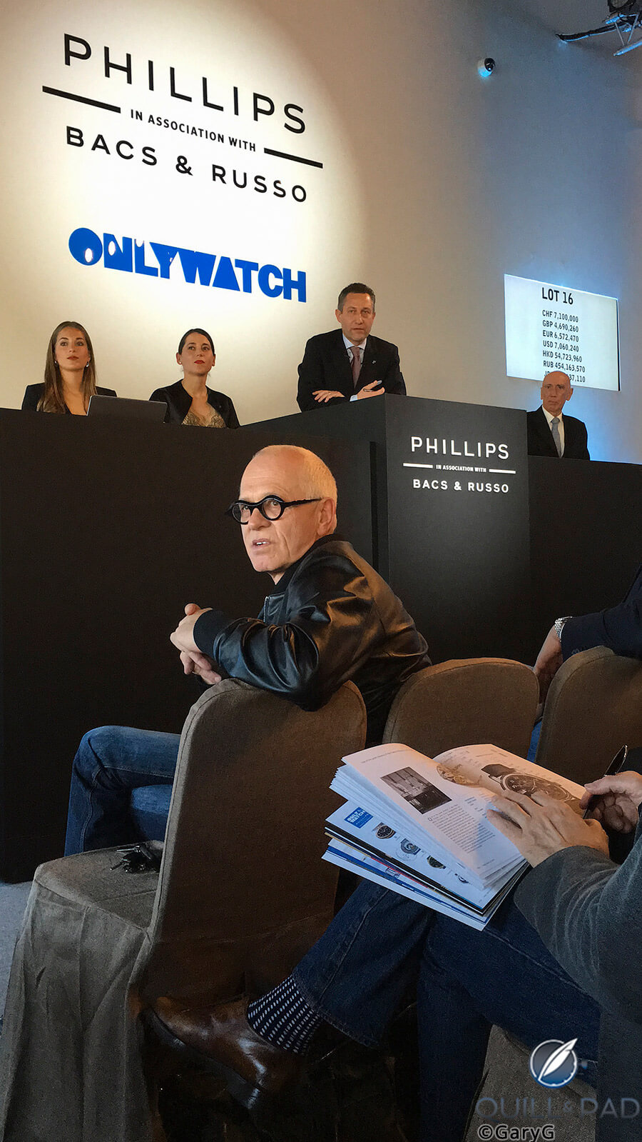 Fair warning, fair dealing: auctioning the Patek Philippe Only Watch, 2015 with Aurel Bacs at the rostrum and the hussier seated to his left