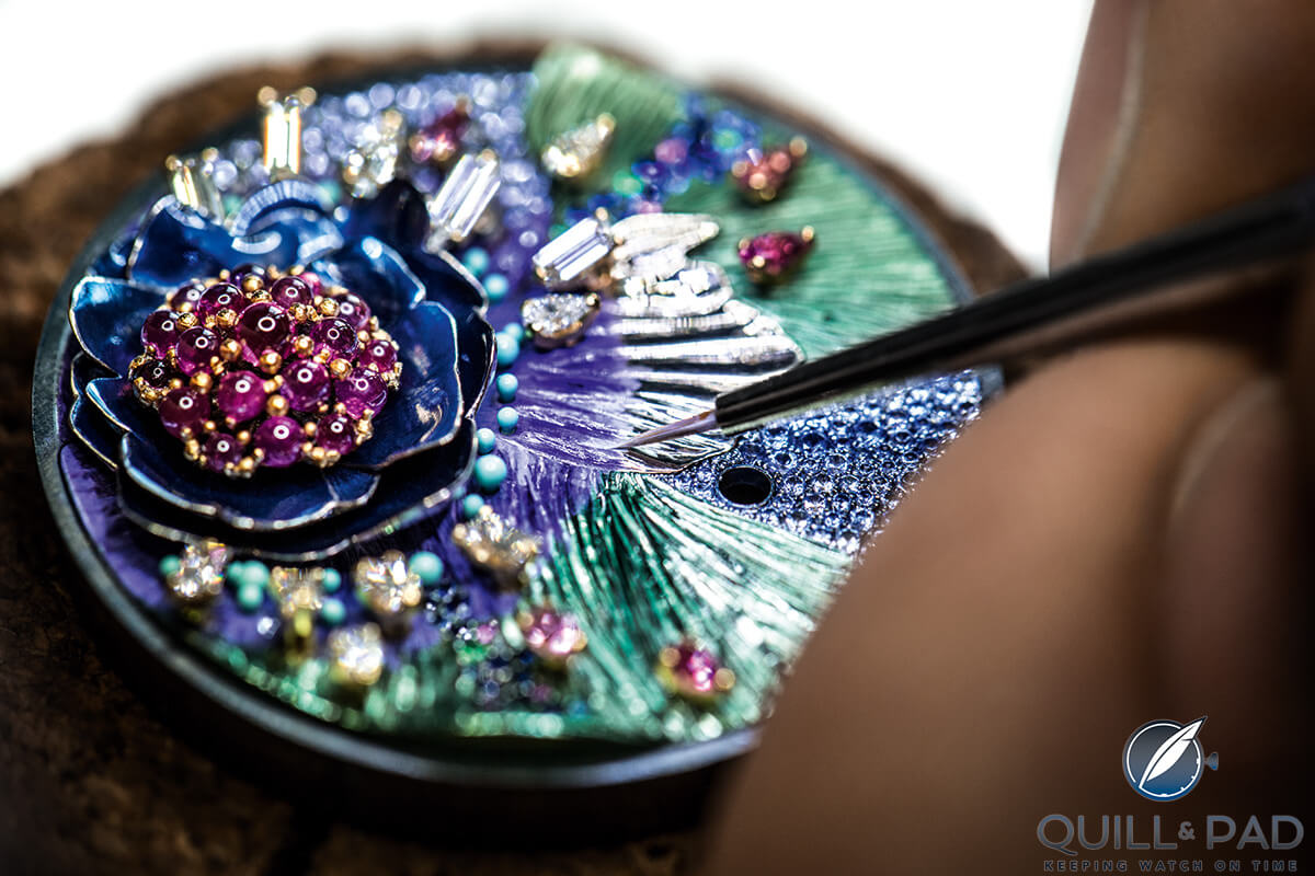 Decorating a dial on a Dior Grand Soir Botanic