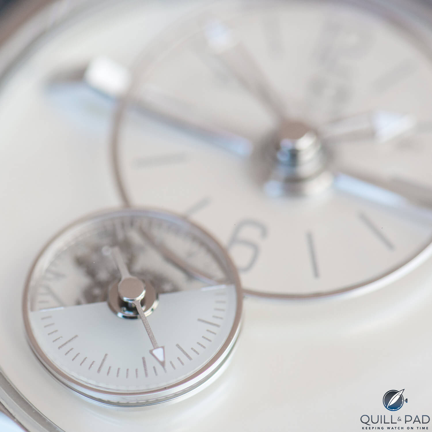 Close up look at the small seconds indication on the Emmanuel Bouchet EB02