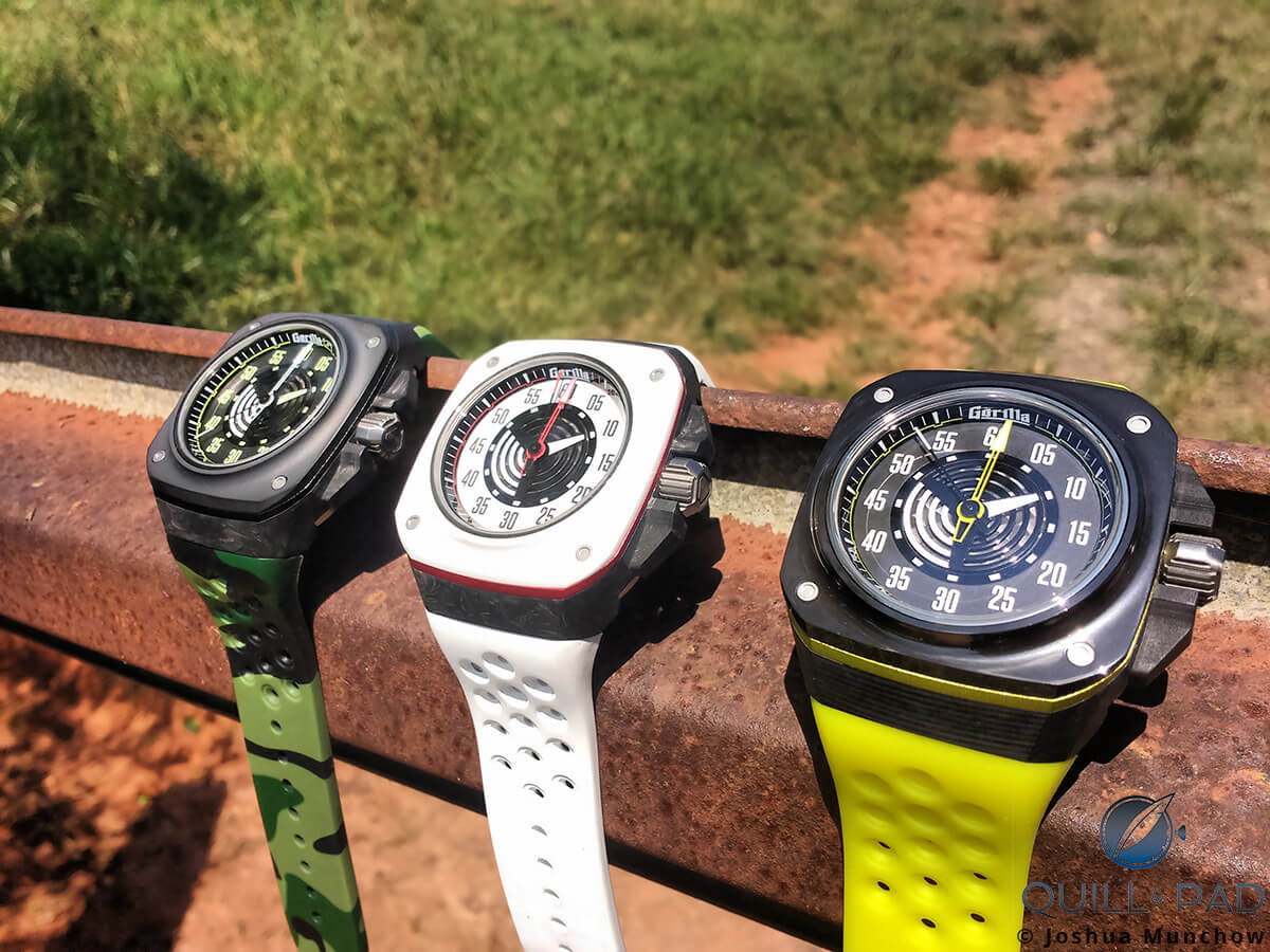 Gorilla Fastback Acid Green, RS White, and Phantom Black