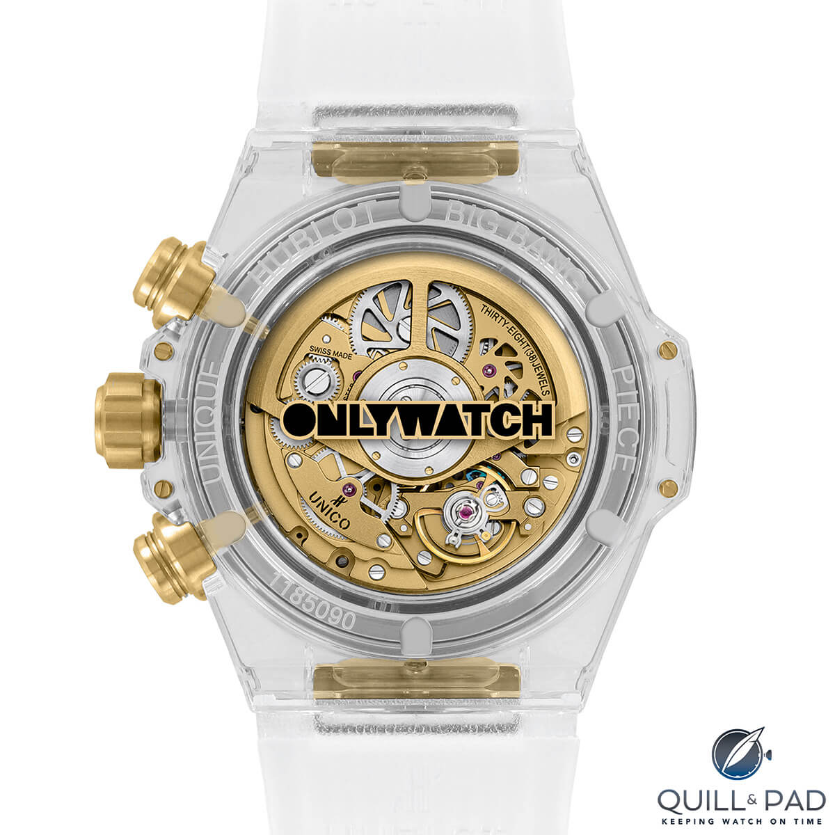 View through the display back of the Hublot Big Bang Unico Sapphire Usain Bolt Only Watch 2017