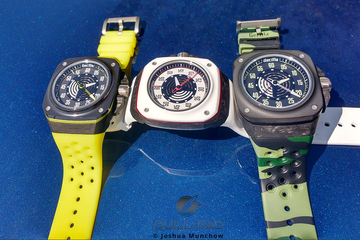 Gorilla Fastback Acid Green, RS White, and Phantom Black