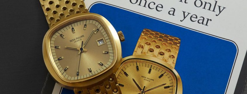 Patek Philippe Beta 21 and advertisment (photo courtesy Atom Moore and Christie's)